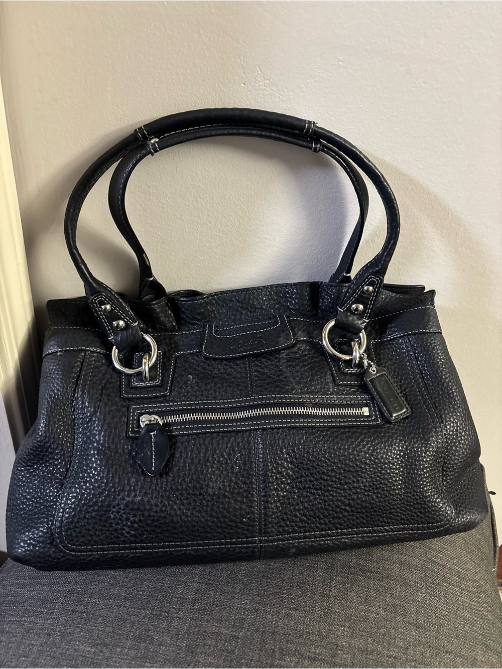 Coach F14682 Penelope Satchel Handbag Bag  black Pebbled